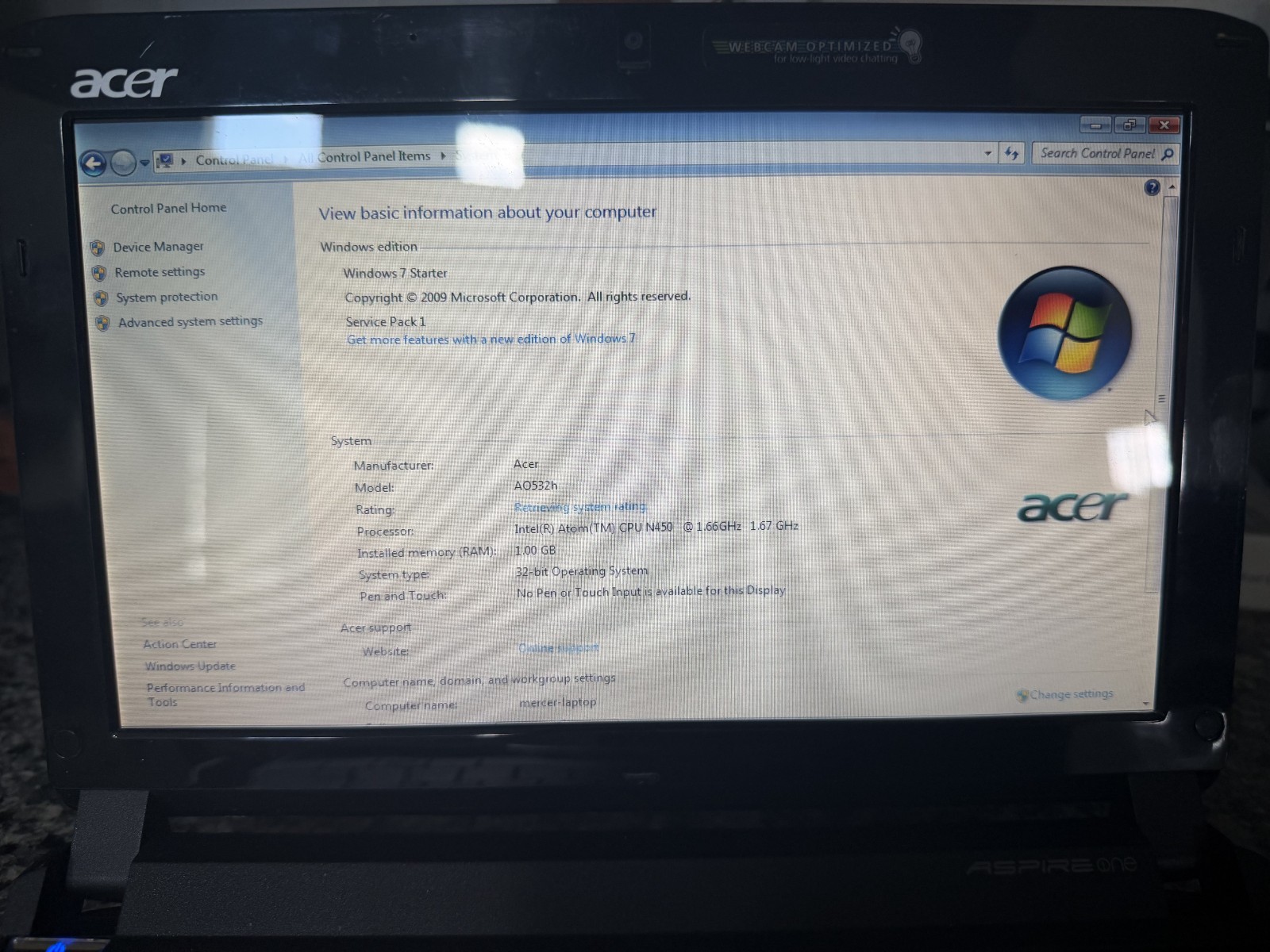Acer Aspire One NAV50 10.1″ Laptop Intel Atom N450 1.66GHz 1GB RAM 160GB HDD