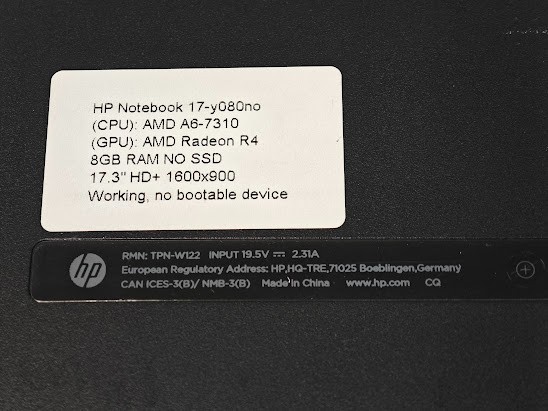 HP Notebook 17-y080no – AMD A6-7310, AMD Radeon R4 Graphics, 8 GB DDR3
