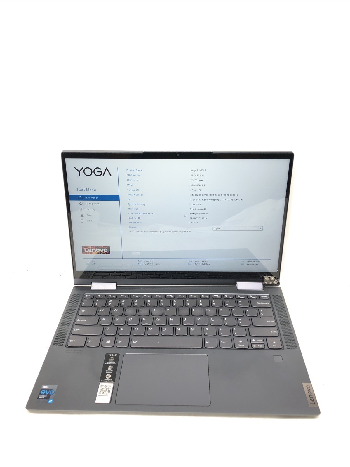 Lenovo Yoga 7-14ITL5, Intel Core i7-1165G7 @2.80Ghz, 12GB RAM, NO SSD/OS, PARTS