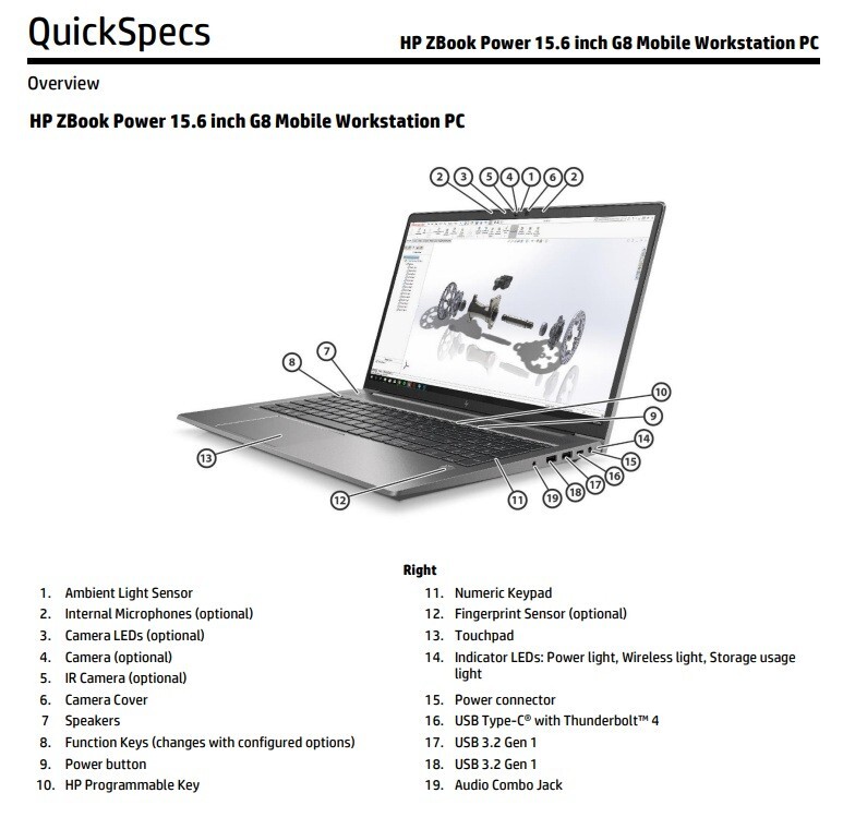 HP ZBook Power Mobile Workstation Laptop PC 15.6″ i7 64GB 256G SSD 4GB T1200 Pro