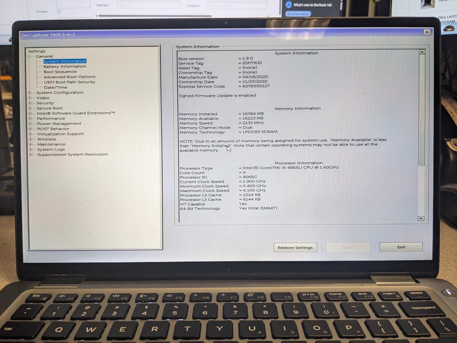 DELL LATITUDE 7400 2-IN-1 i5-8365U @ 1.60GHz, 16GB RAM, NO HDD/OS