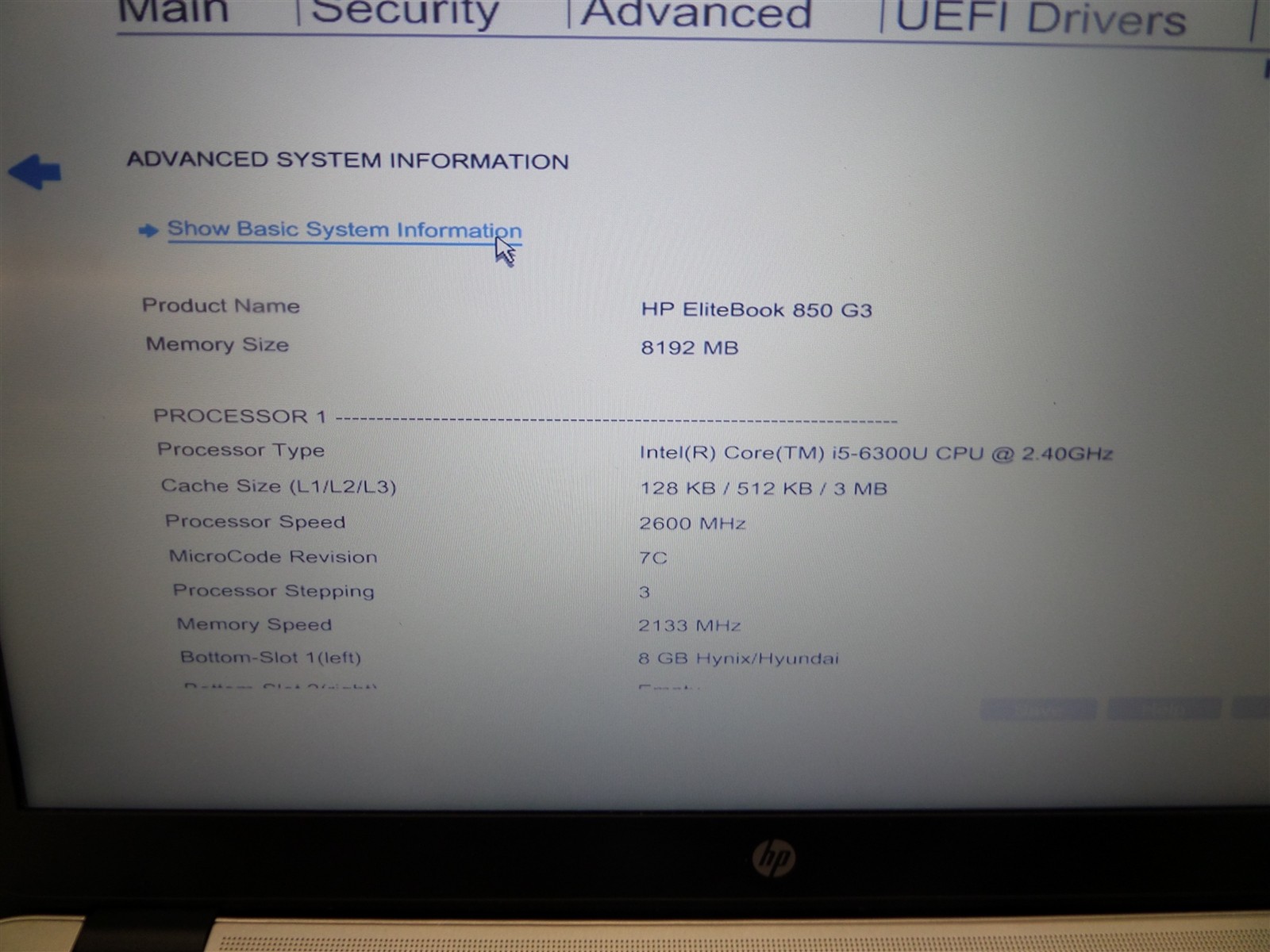 HP EliteBook 850 G3 15.6″ w/ i5-6300U 2.4GHz CPU 8GB RAM – No HDD/OS, Bad Batt.