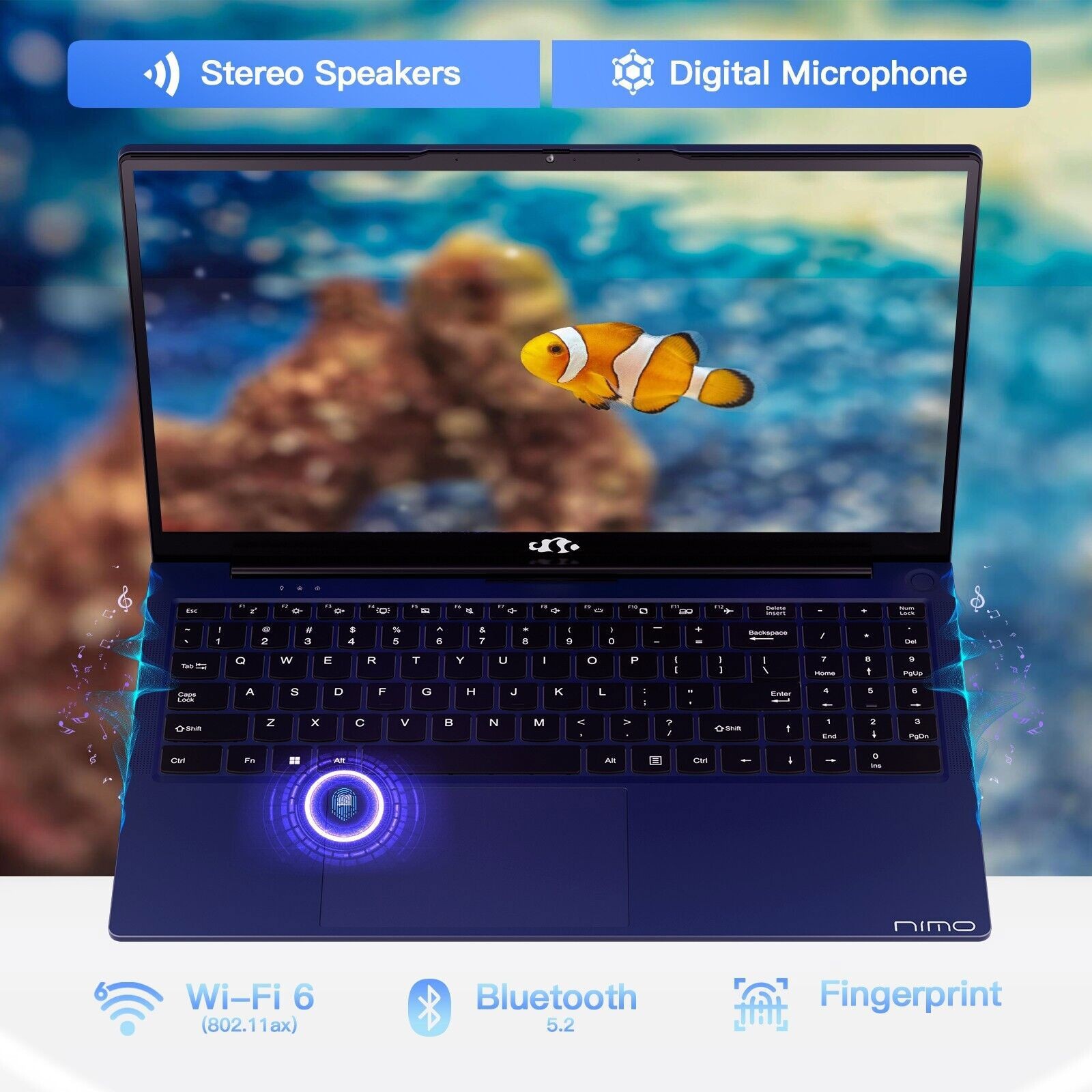 NIMO 15.6″ Laptop 4/8GB RAM 128/256/512GB SSD Intel Quad-Core N100 Fingerprint