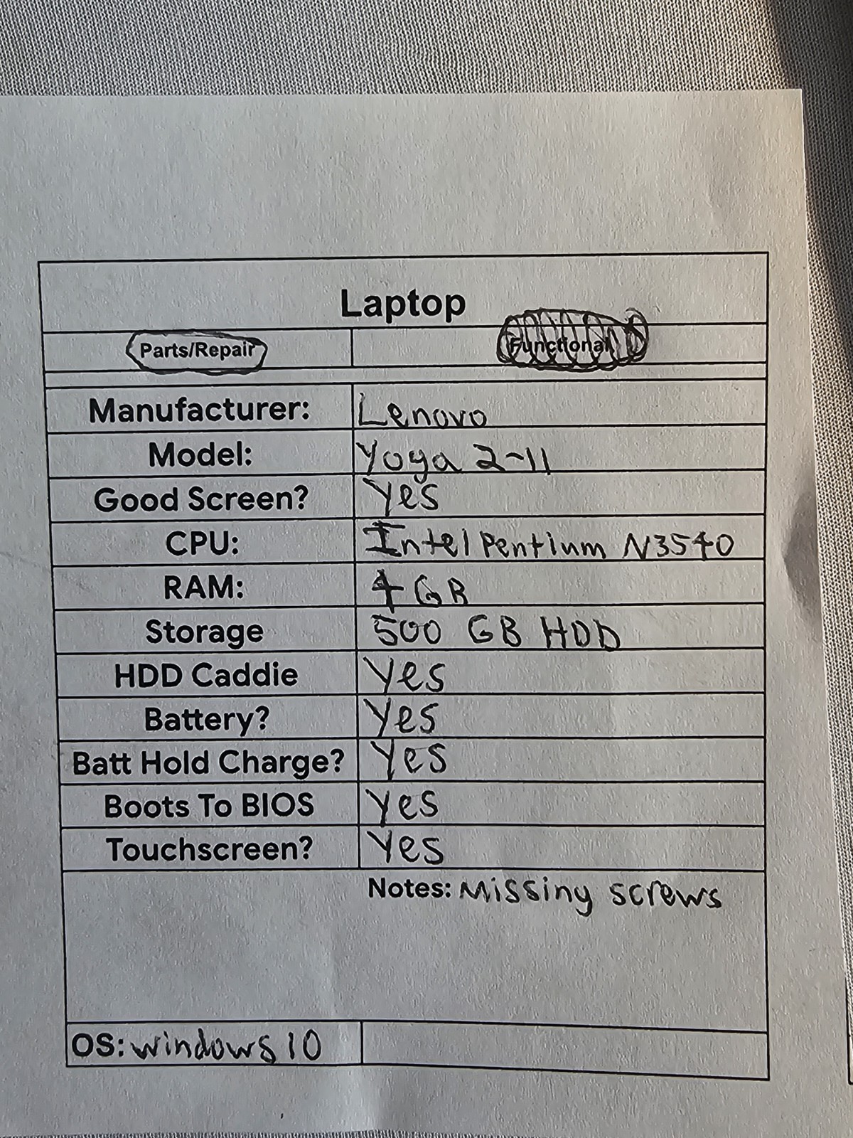 Lenovo Yoga 2 11 Laptop – Intel Pentium N3540 – 4GB RAM – 500GB HDD Win 10 READ
