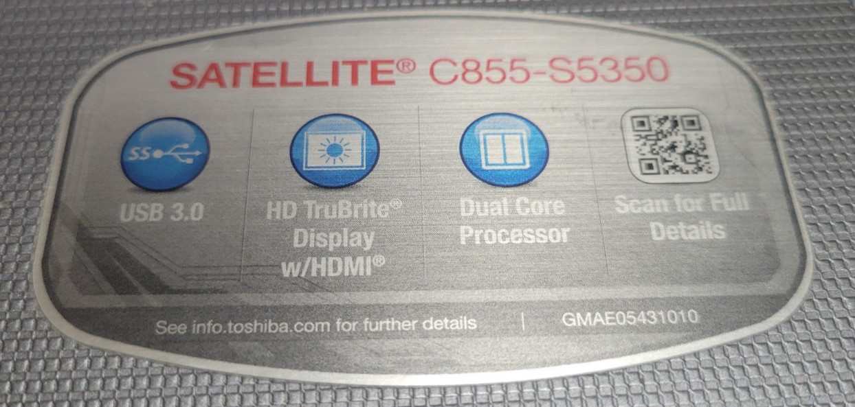Toshiba Satellite C855-S5350 Intel Pentium CPU B980 @ 2.40GHz 6GB RAM w HD