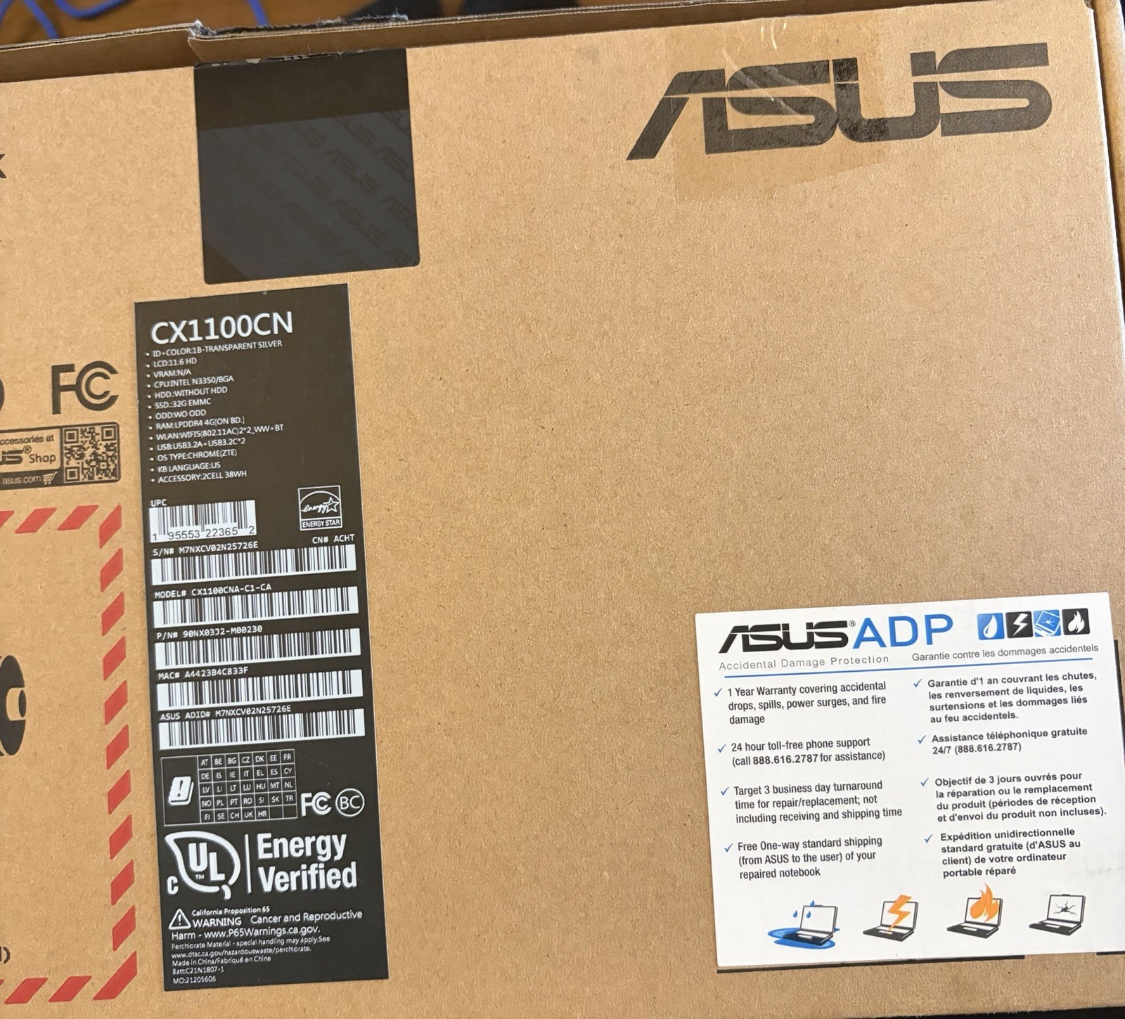 ASUS Chromebook CX1100CN 11.6″ Celeron N 4GB 32GB eMMC Chrome OS Silver