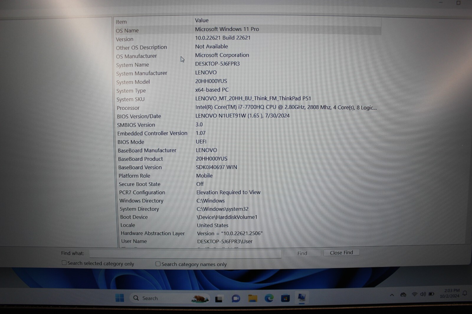 Lenovo Thinkpad P51 I7-7700HQ 256GB SSD-16GB DDR4 Win11Pro-see screen