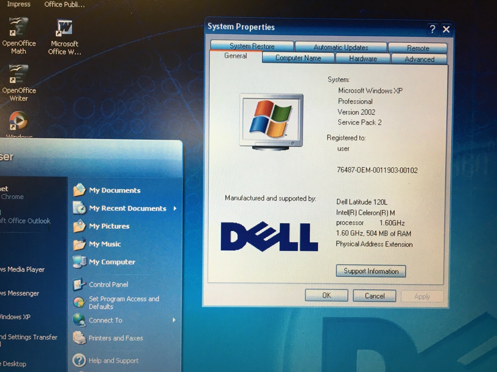Dell Latitude 120L Laptop CELERON M 1.6GHz 512MB RAM 40GB HDD WINDOWS XP OF 03