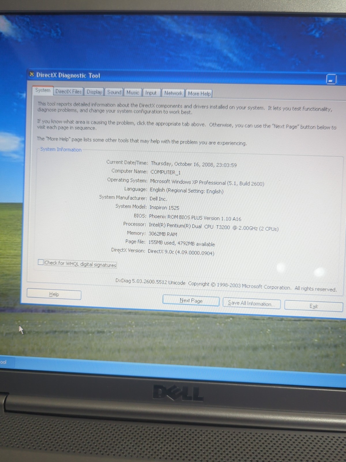 Dell Inspiron 1525 (pentium Dual Core-xp-3gb Ram-32gb SSD – Dvd-hdmi-wifi -…