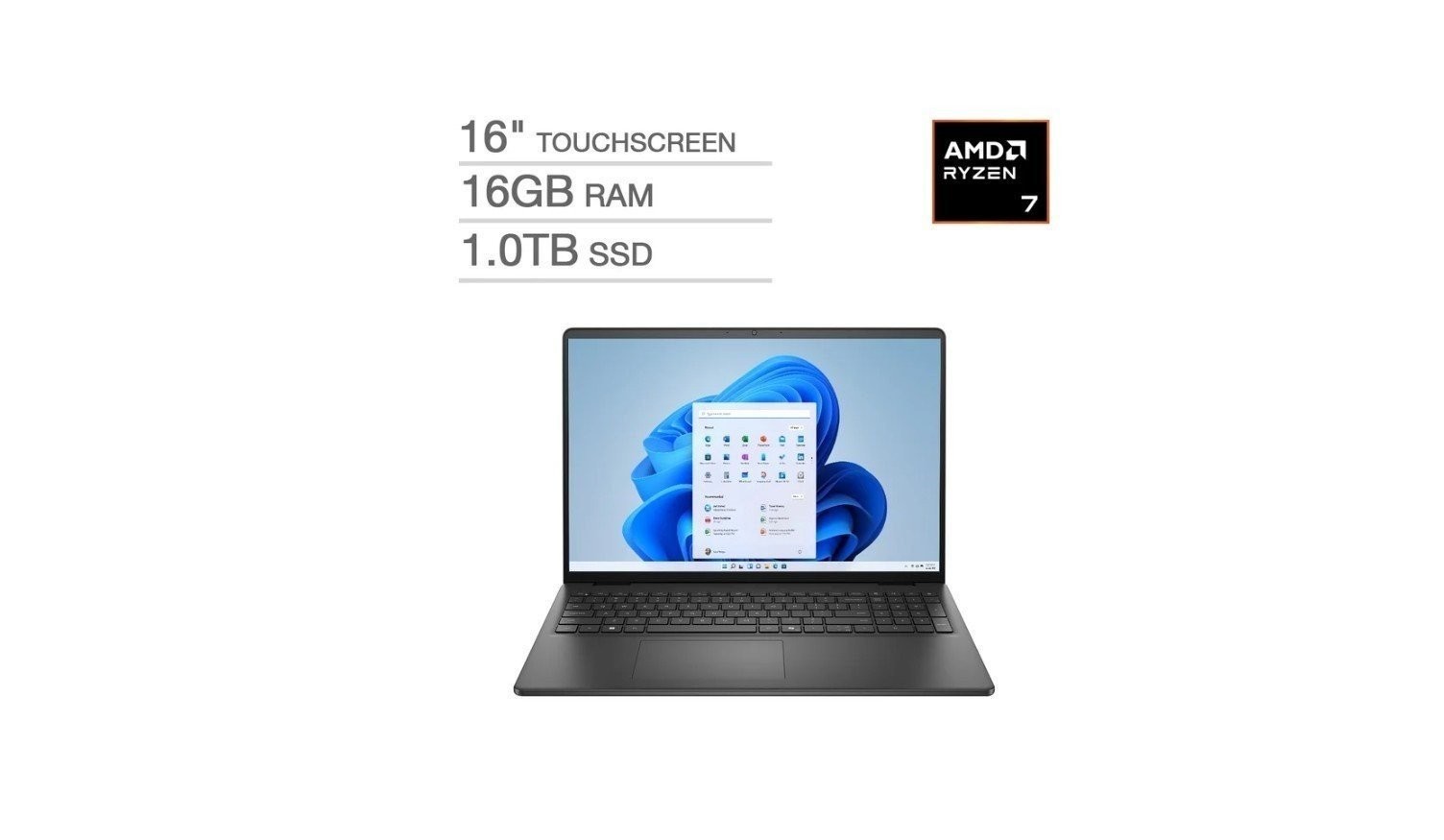 Dell 16 Touch Laptop LDC16255-A087BLK-PUS 16.0″ FHD+ 1920×1200 Touch