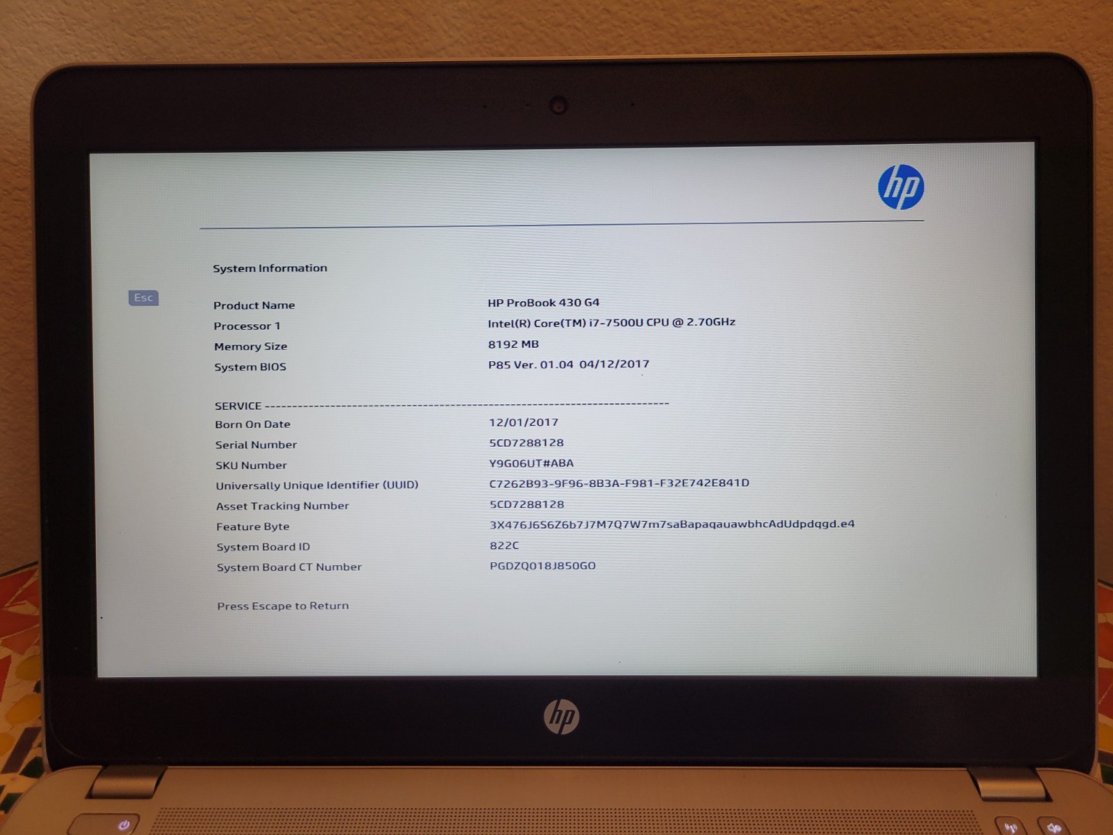 HP PROBOOK 430 G4 Intel Core i7-7500U @2.70GHz – 8GB RAM – No HDD/OS