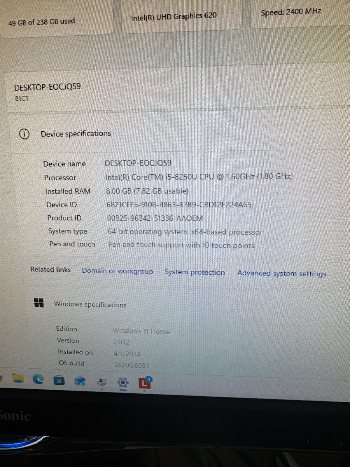 Lenovo Yoga 730-13IKB 13.3″ i5-8250U 8GB RAM 256GB SSD Faulty LCD Cable