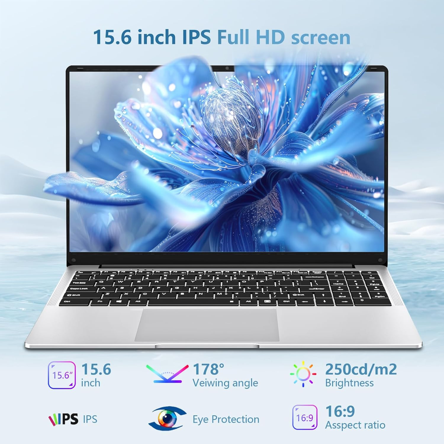 Laptop, 15.6’’ Laptop Computer with Celeron Processor N4000, 2Cores 2Threads, 8G