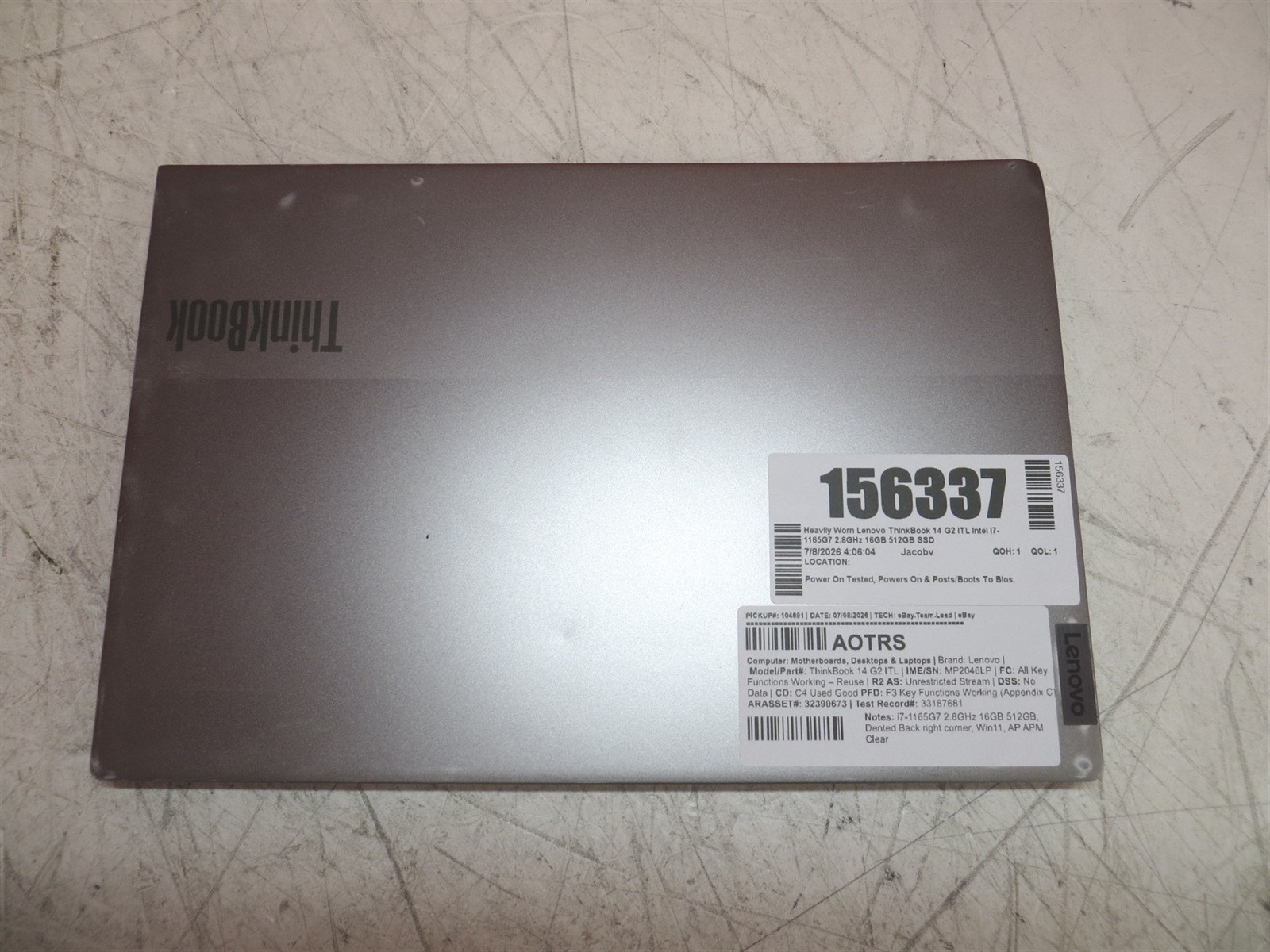 Heavily Worn Lenovo ThinkBook 14 G2 ITL Intel i7-1165G7 2.8GHz 16GB 512GB SSD