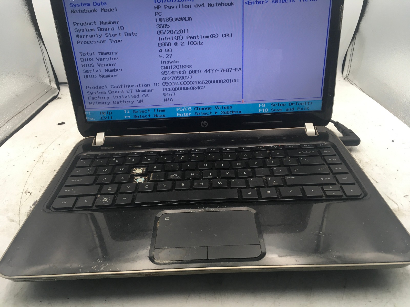 HP PAVILION DV4 – BOOTS TO BIOS – INTEL PENTIUM – 4GB RAM – READ DESCRIP – BB