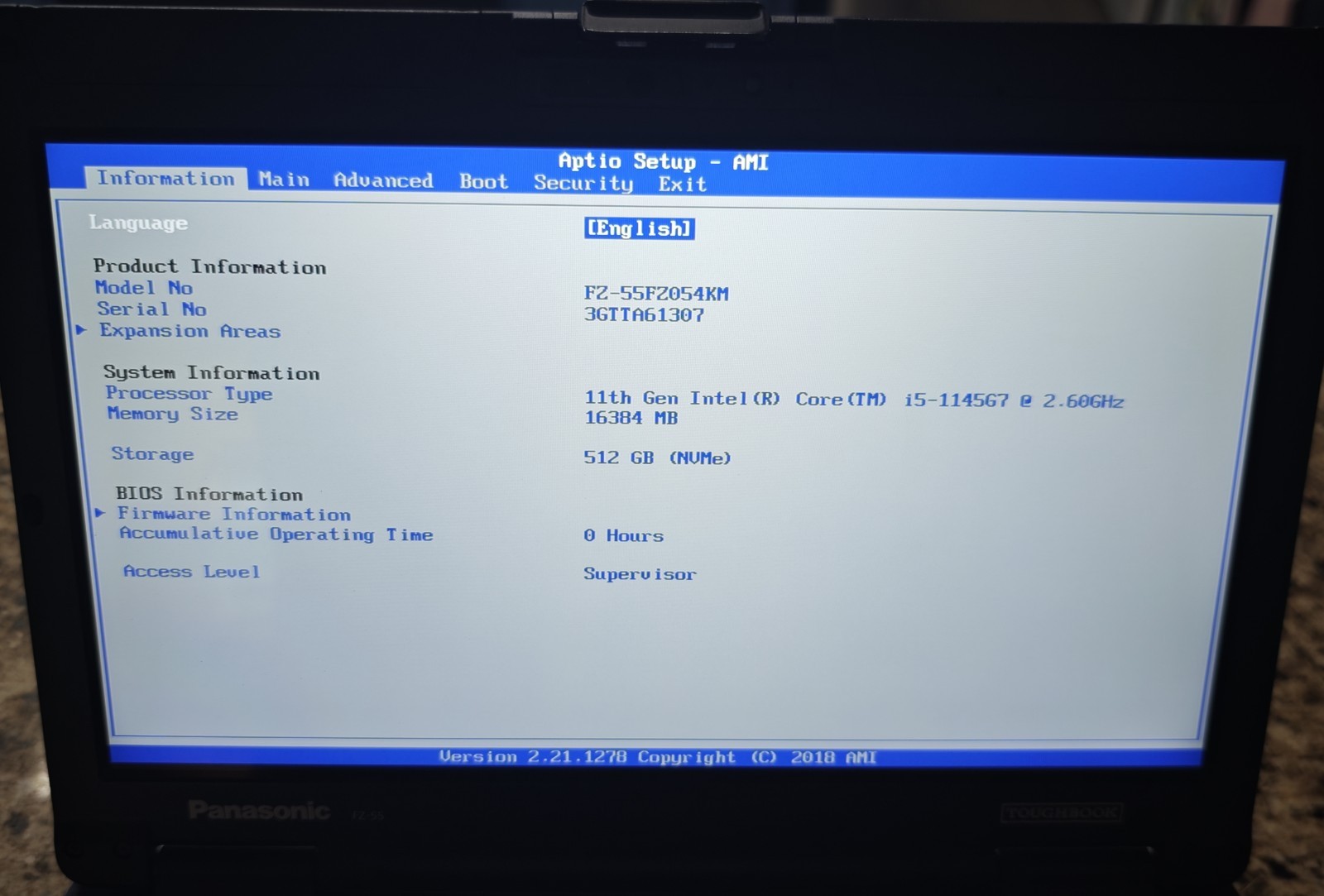Panasonic Toughbook FZ55 i5-1145G7 16GB RAM 512GB SSD. Zero Hours