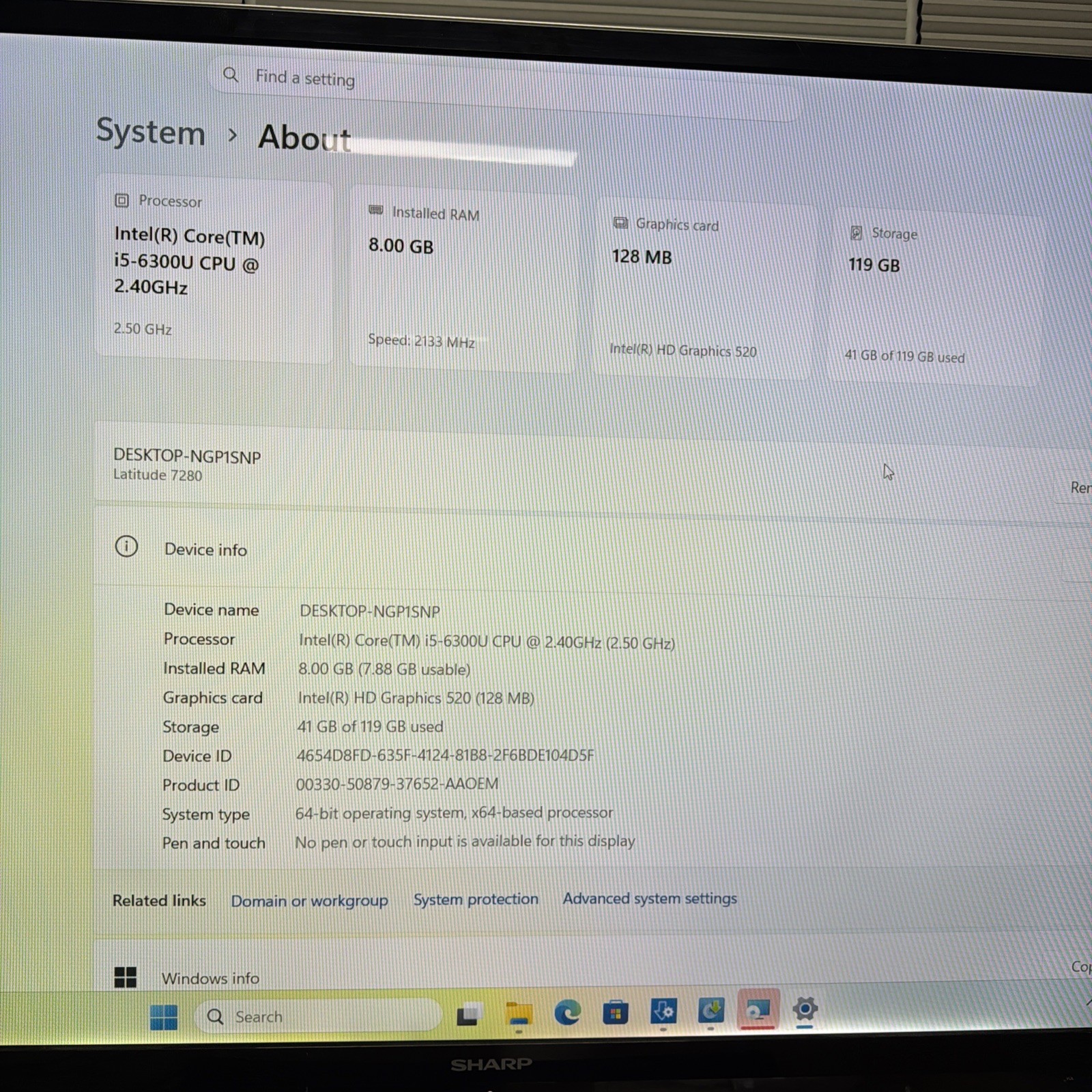 Dell Latitude 7280 Intel i5-6300U @ 2.40GHz 128GB SSD 8GB Laptop -Cracked Screen