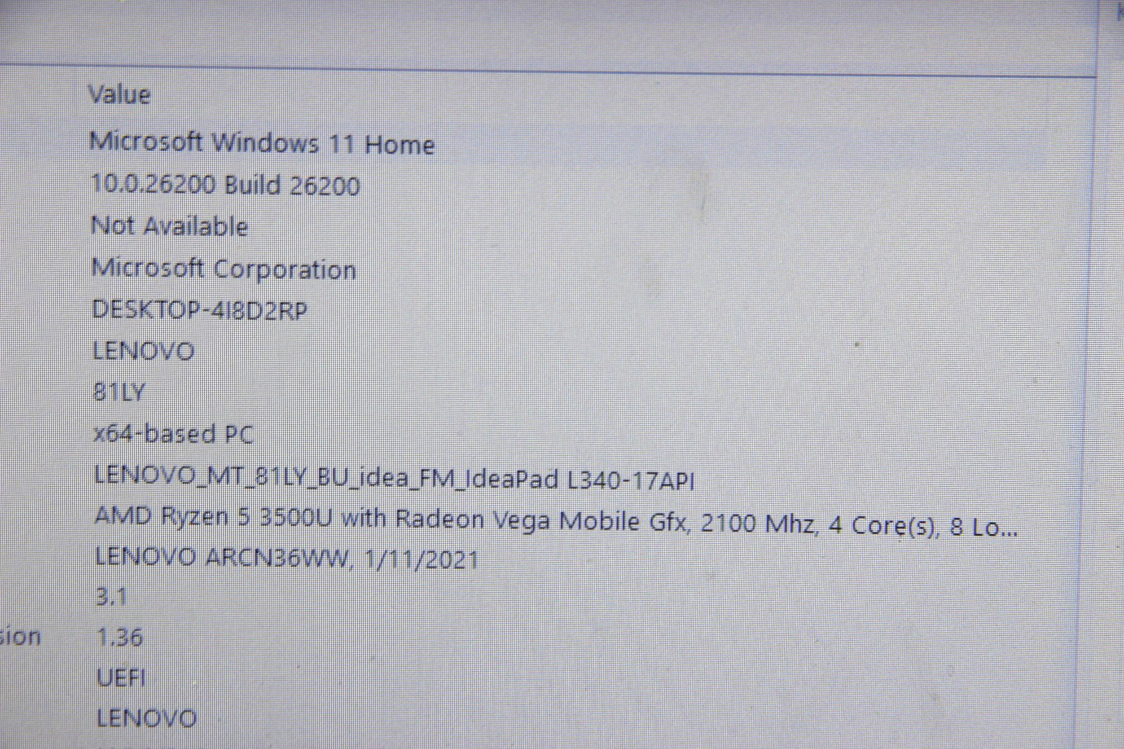 Lenovo IP L340-17API 15.6″ Laptop AMD R5 8 GB RAM 256 GB SSD Win 11 No Charger