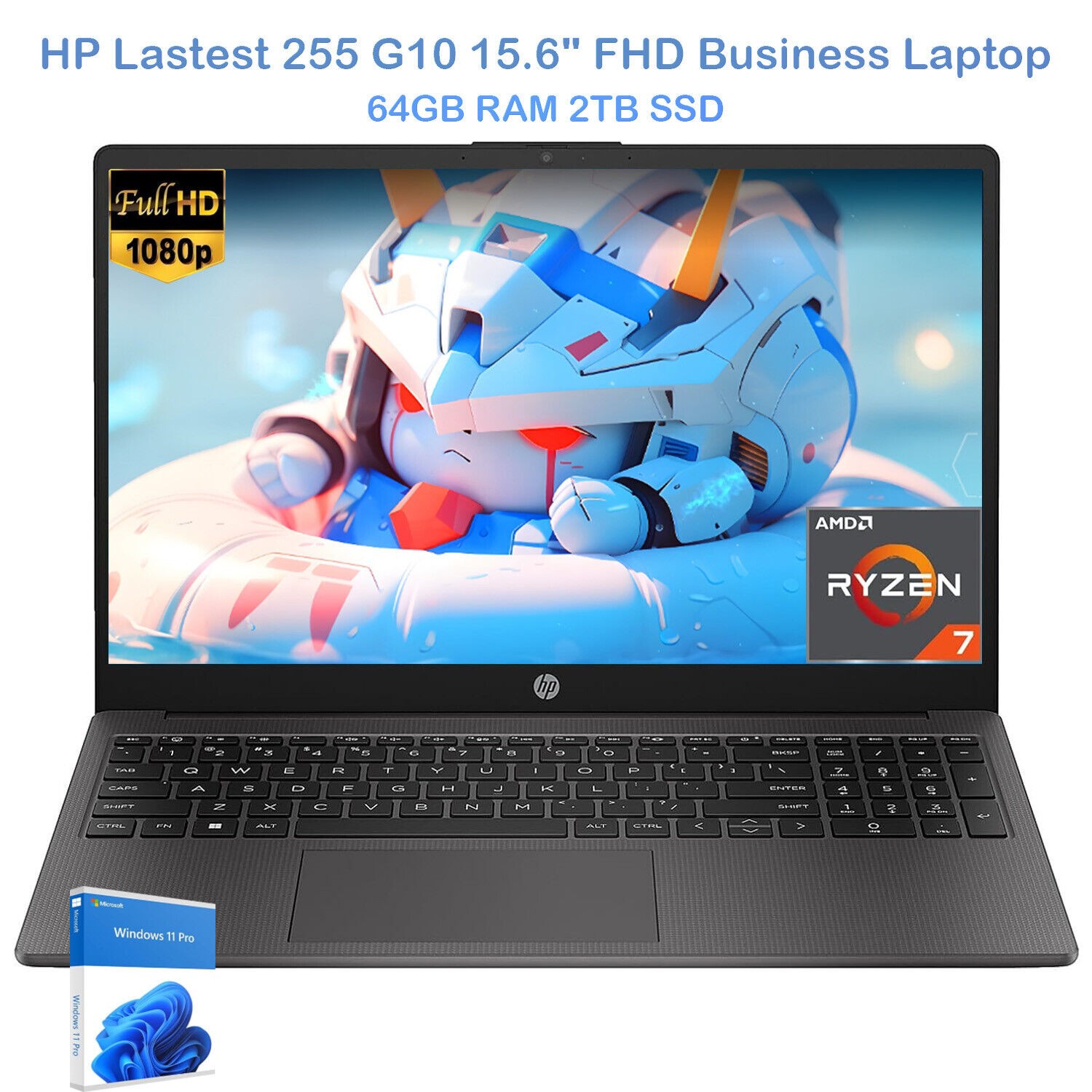 HP Lastest 255 G10 15.6″ FHD Laptop AMD Ryzen 7 7730U Up to 64GB 4TB Windows 11