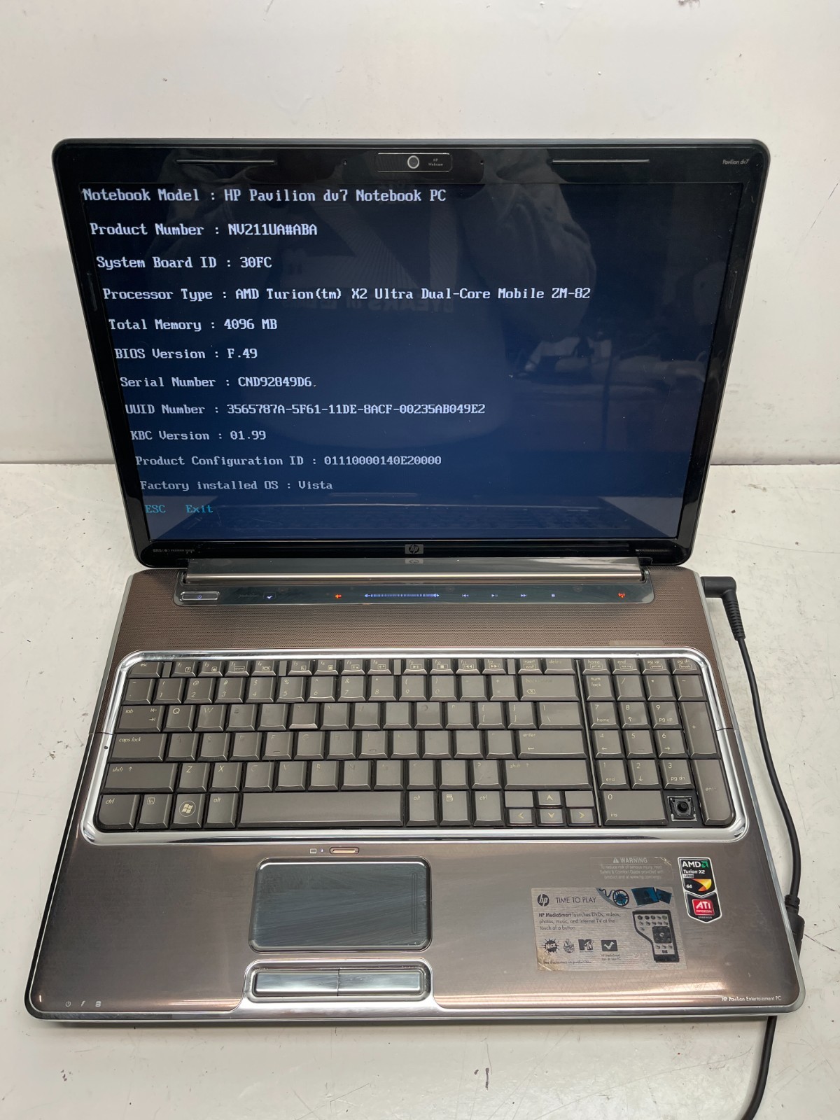 HP Pavilion DV7-146NR AMD Turion X2 Ultra Dual Core 4GB NO HDD