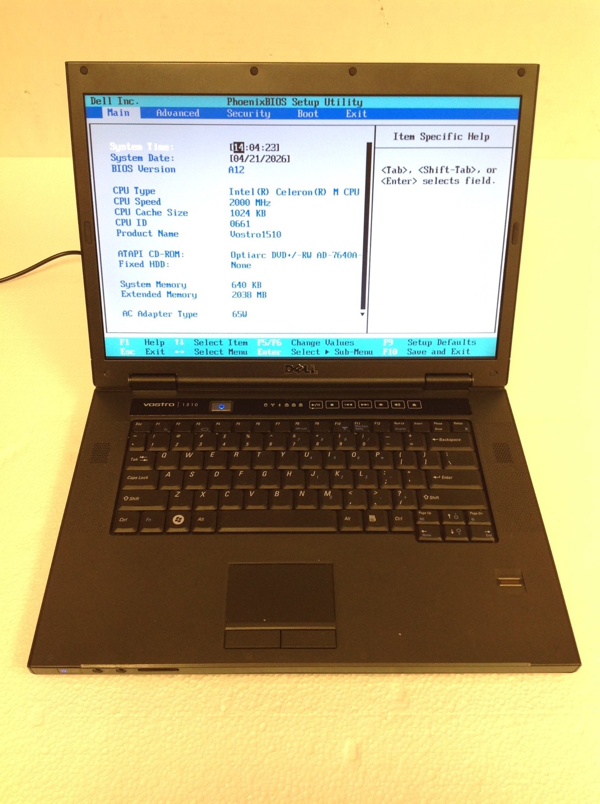 Dell Vostro 1510 Intel Celeron M 2.0GHz15.4″ Retro Gaming Laptop w/1GB RAM,No HD