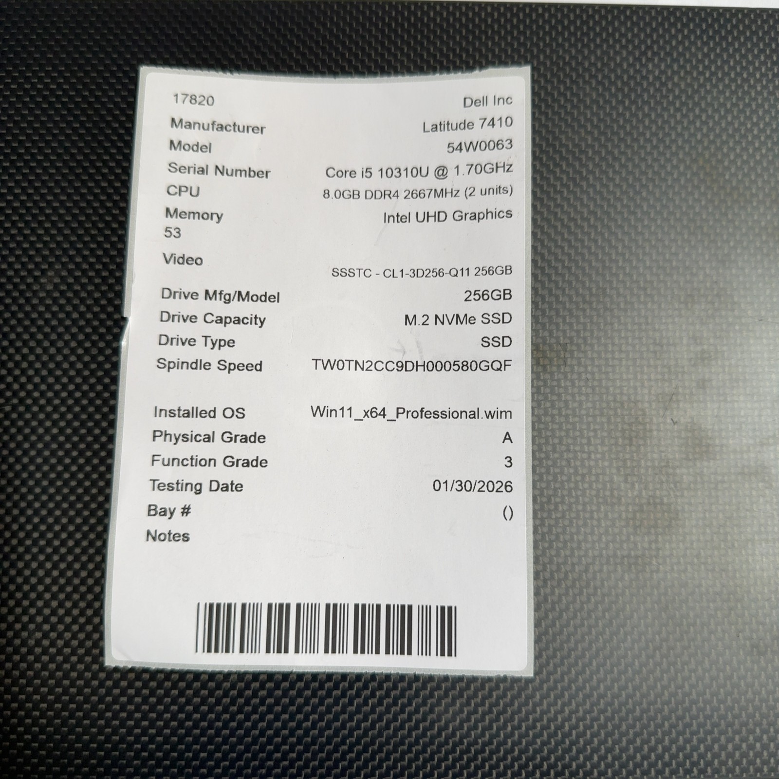 Dell Latitude 7410 Laptop i5-10310U 8GB RAM 238GB SSD Windows 11 Pro