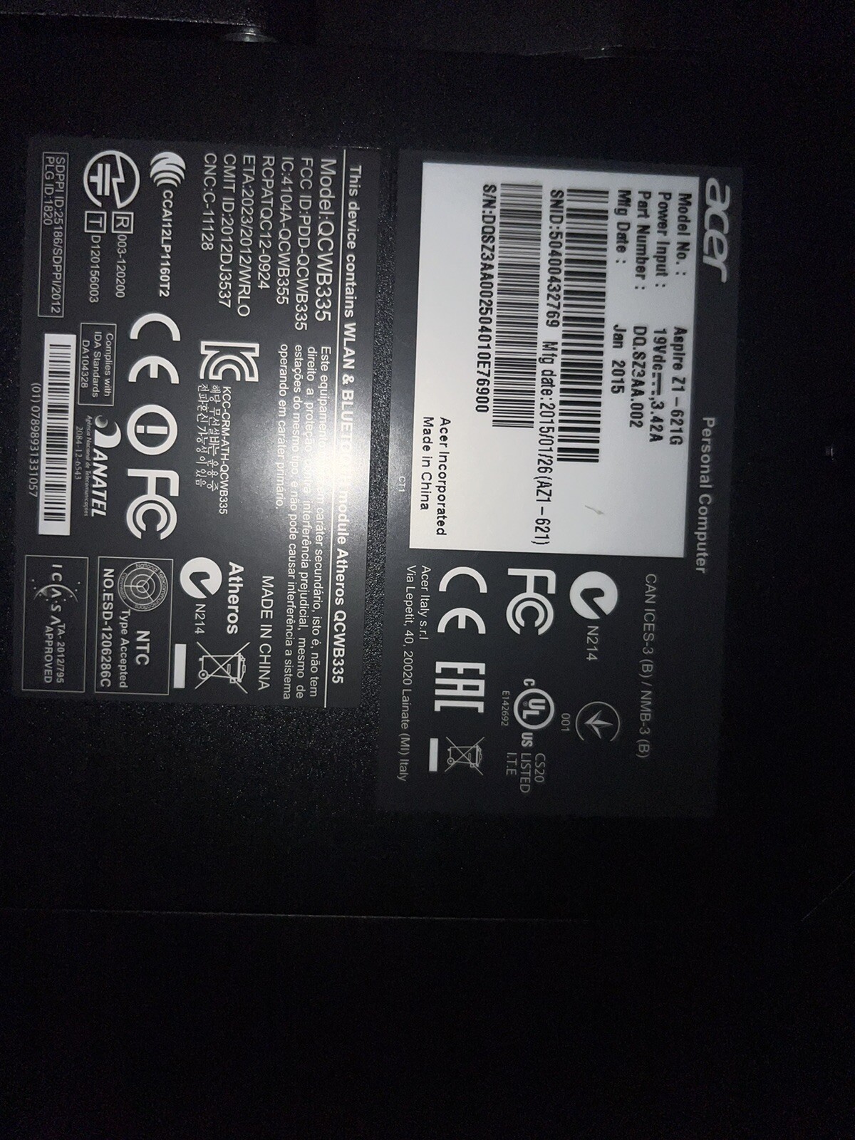 Acer Aspire Z1-621 21.5” Full HD Touchscreen All-In-One Computer