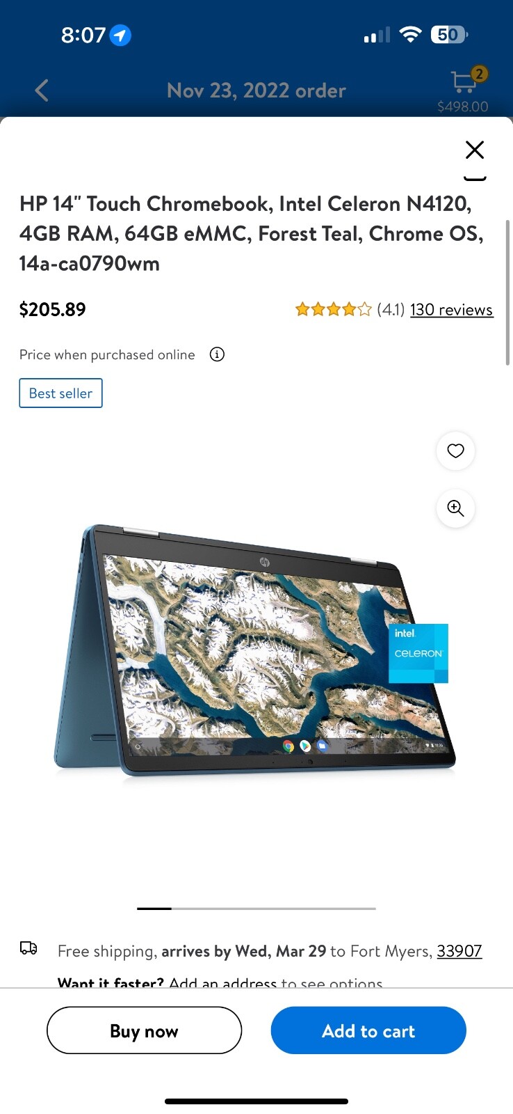 HP Chromebook X360 14A 14” (64GB eMMC Intel Celeron N4020 2.1GHz 4GB RAM)…
