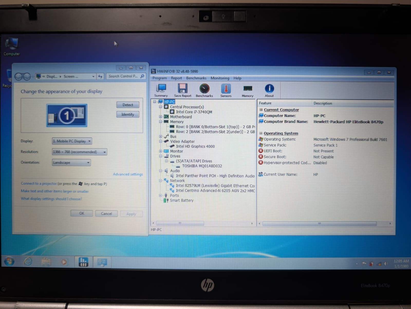 HP EliteBook 8470P | i7 3rd Gen 4GB RAM 320GB HDD | HD Windows 7 Pro 32-Bit