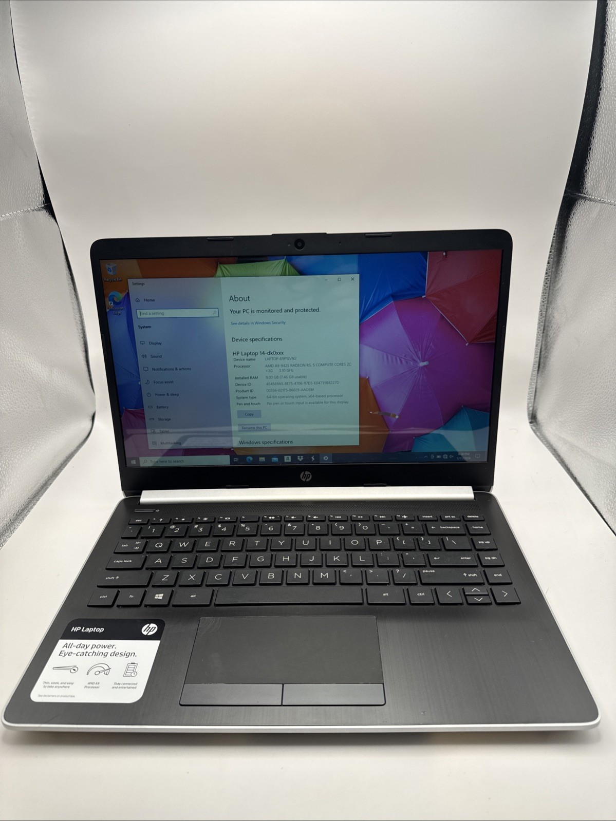 HP 14-dk0xxx Laptop AMD A9-9425 3.1GHz 8GB RAM Windows 14” + Charger