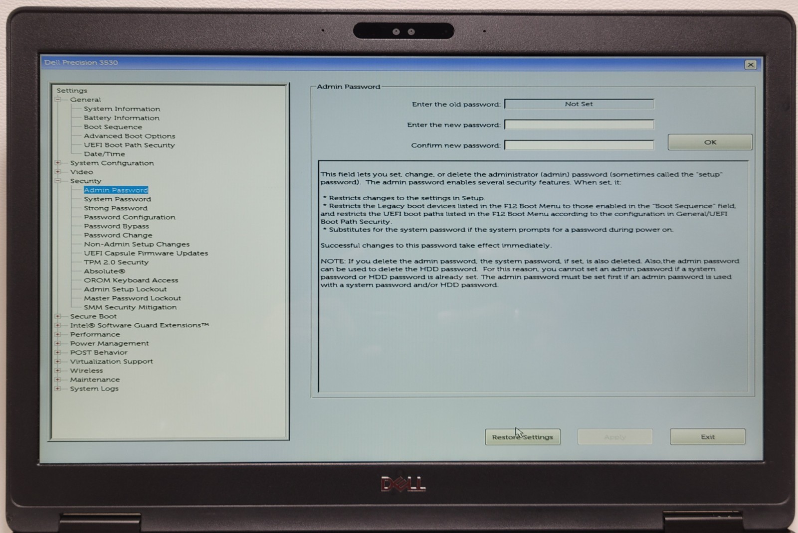 Dell Precision 3530 i7-8750H 8GB RAM 256GB SSD NO ADAPTER (UID TE12ACBF0E)