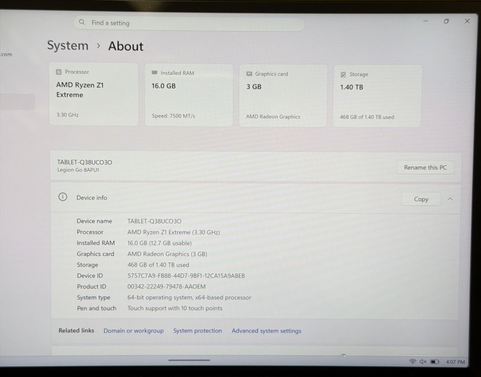 Lenovo Legion Go Handheld 8.8″ AMD Ryzen Z1 Extreme 16GB 1TB 8APU1 | USED