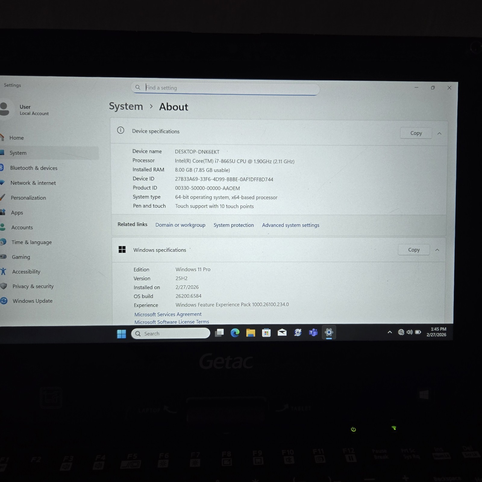 Getac V110 G5 Rugged Toughbook i7-8665U 256GB SSD 8GB Win11 4G – GPS — Grade C