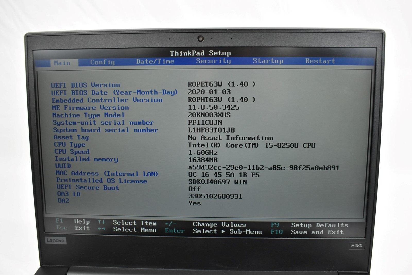 Lenovo Thinkpad E480 Laptop i5-8250U 1.6GHz 16GB 256GB SSD 14″ No OS
