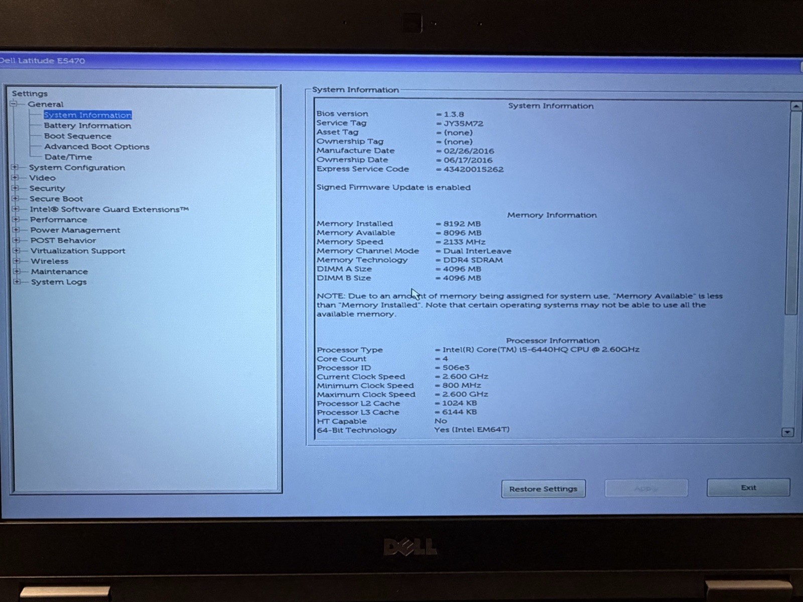 DELL LATITUDE E5470 14” FHD INTEL i5-6440HQ 8GB RAM 250GB SSD WI1P