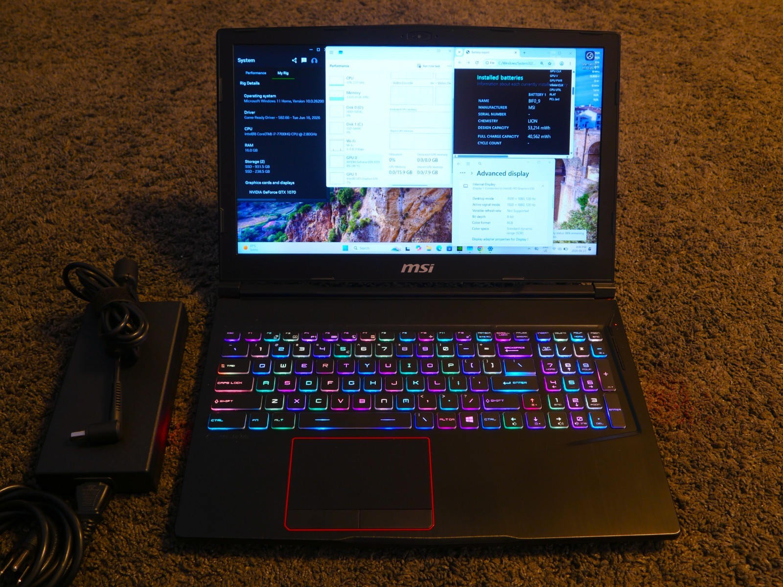 MSI Gaming Laptop (120Hz GTX 1070, Core i7-7700HQ, 16GB RAM, 1.25 TB GX63VR 7RF)