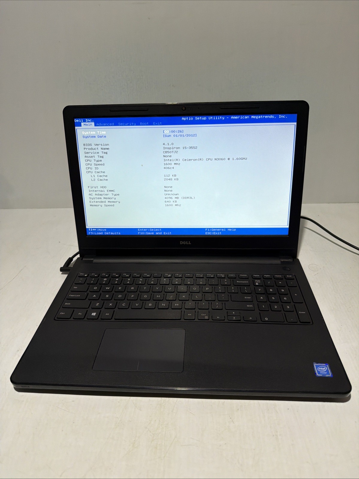 Dell Inspiron 15-3552 Laptop Celeron N3060 4gb Ram No Drives Boots Bios /Beeping