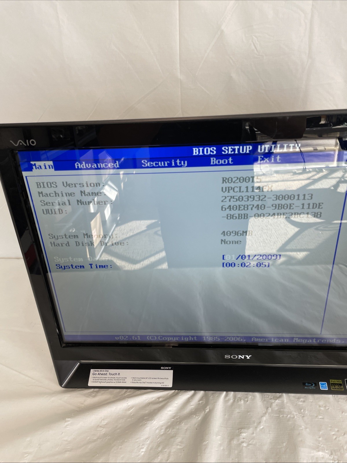 Sony VAIO VPCL114FX 24” All-In-One PC | Core 2 Duo | 4GB | Bad CD Drive | NO HDD