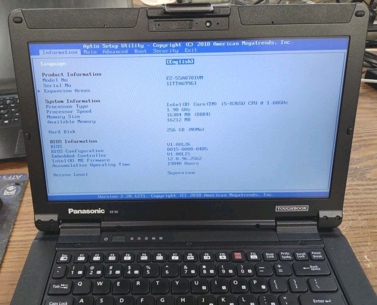 Panasonic ToughBook FZ-55 W/ i5-8365U, 256GB SSD, 16GB RAM. NON TOUCH