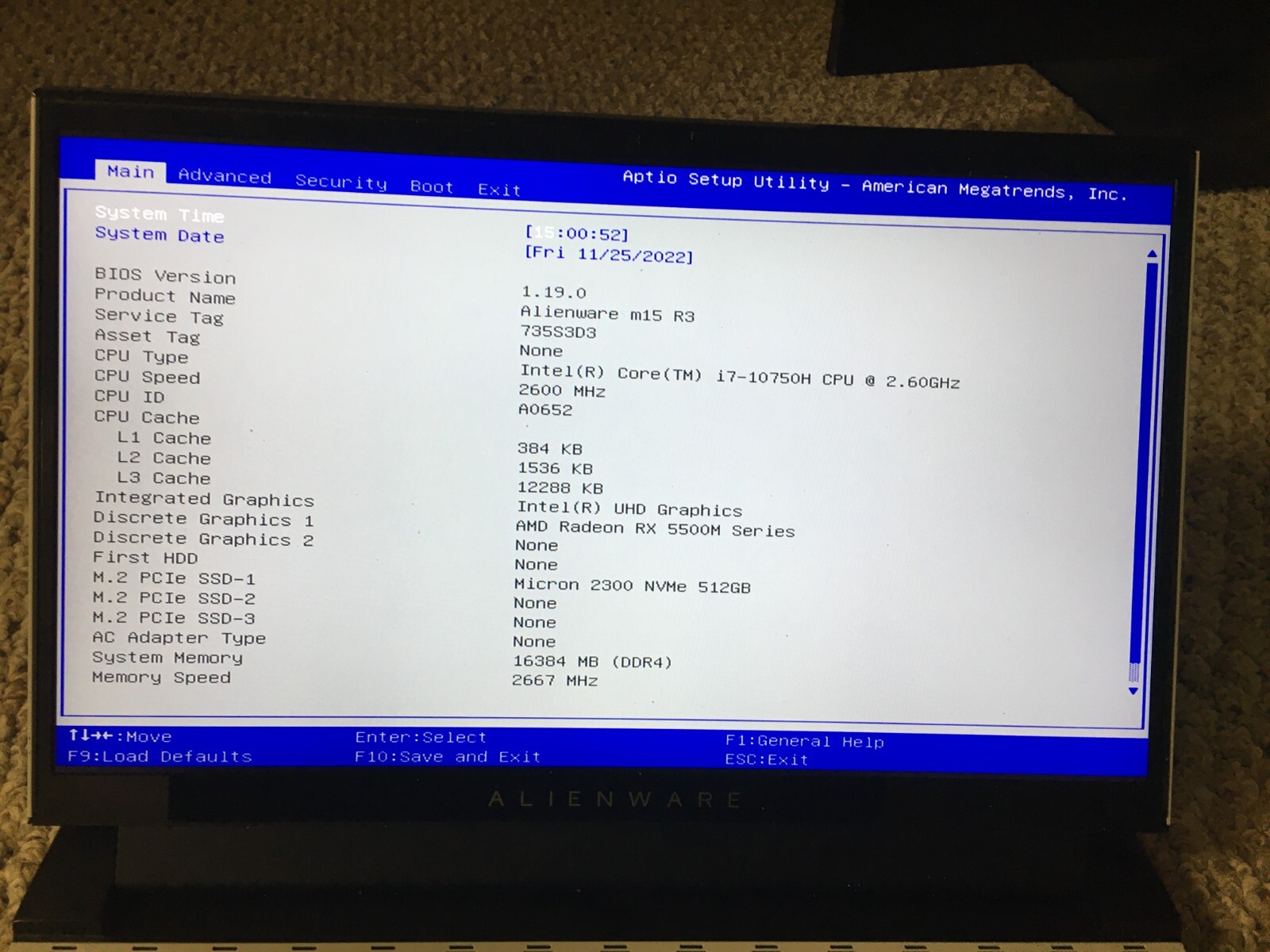 Alienware m15 R3 15.6″ i7-10750H 2.6GHz 16GB RAM 512GB SSD RX 5500M