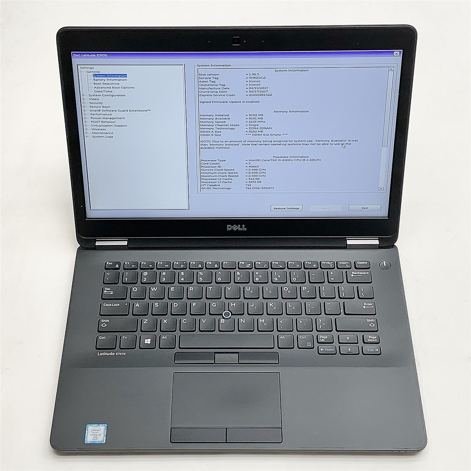 Dell Latitude E7470 Laptop Intel Core i5 6300U 2.40GHZ 14″ FHD 8GB RAM NO HDD