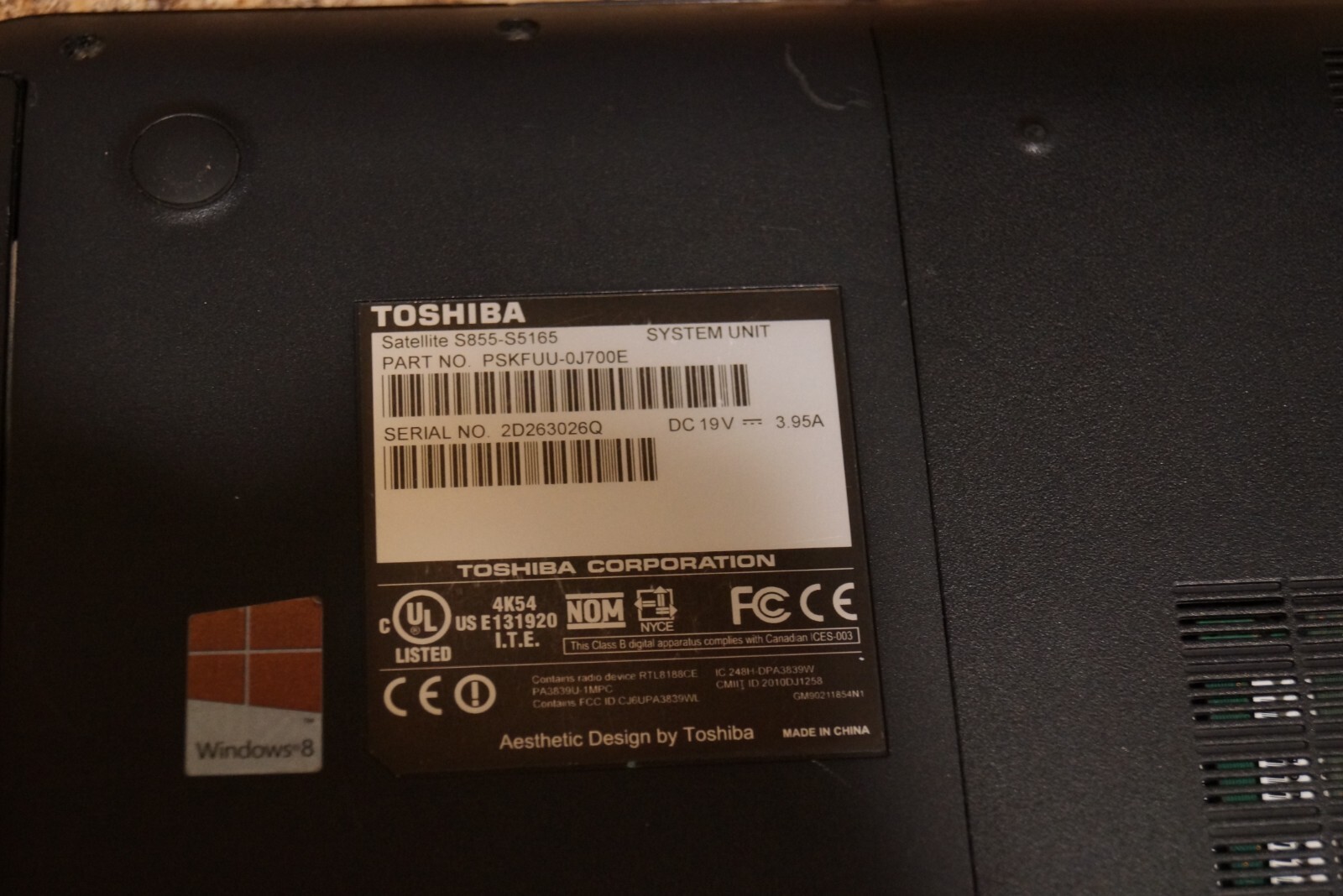 Activated 25H2 WIN11 PRO Toshiba S855-S5165 Gen3 i7@2.40GHz,8GBRAM 250GB SSD