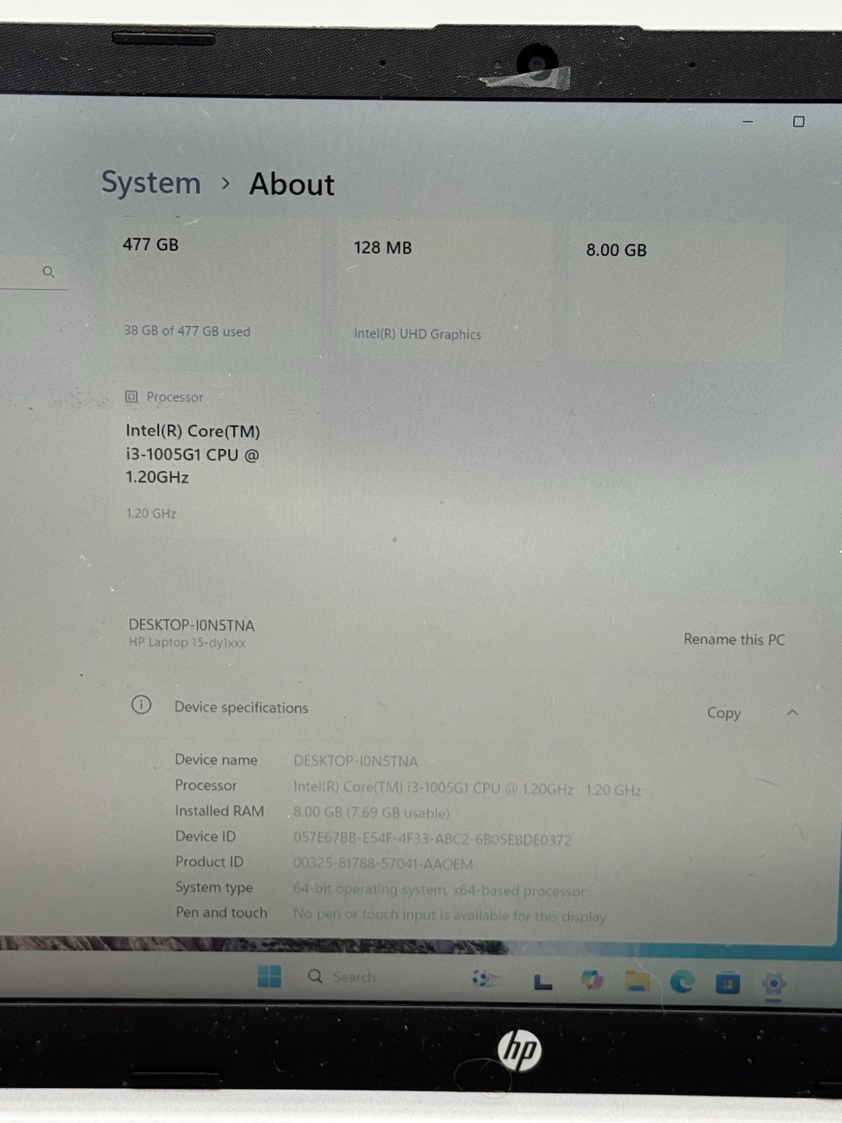 HP 15-DY1003ca 15-inch Core i3 10th Gen 8GB RAM 500gb SSD Silver Laptop Read Des