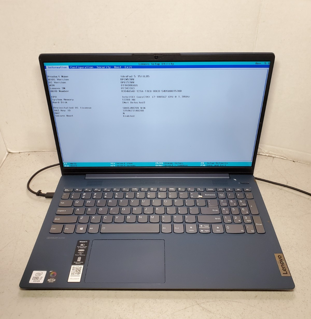LENOVO IDEAPAD 5 15IIL05 Core I7-1065G7 16GB RAM No SSD/OS! #69