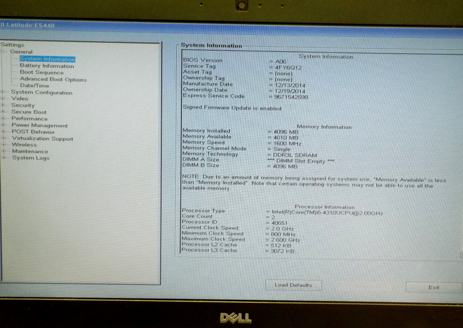 Dell Latitude E5450 Intel Core i5-4310U, 2-2.6GHz, 4GB RAM 500GB HDD Win 10pro