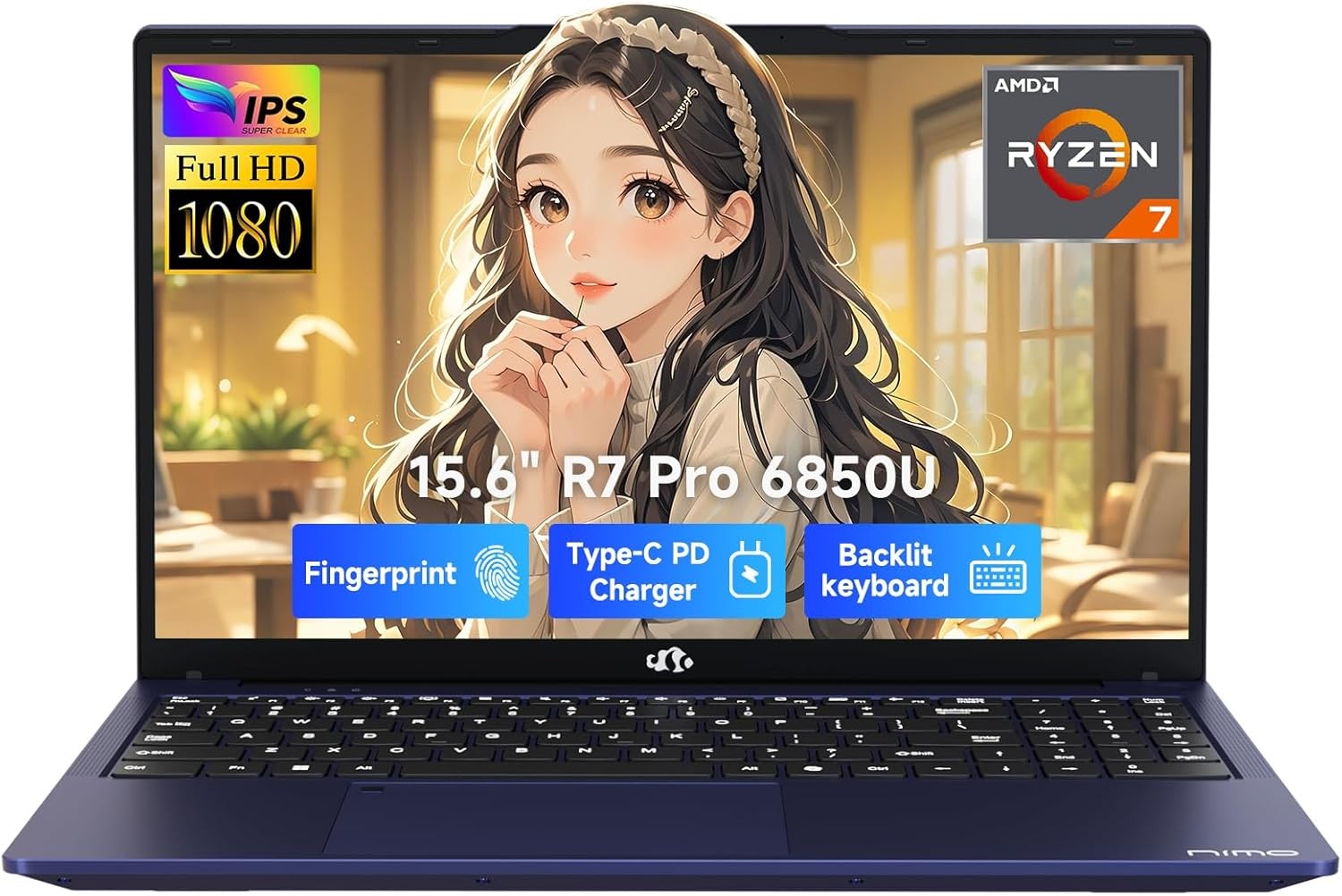 NIMO 15.6″ Gaming Laptop 8 Cores AMD Ryzen 7 Pro 6850U 32GB LPDDR5 RAM 1TB SSD