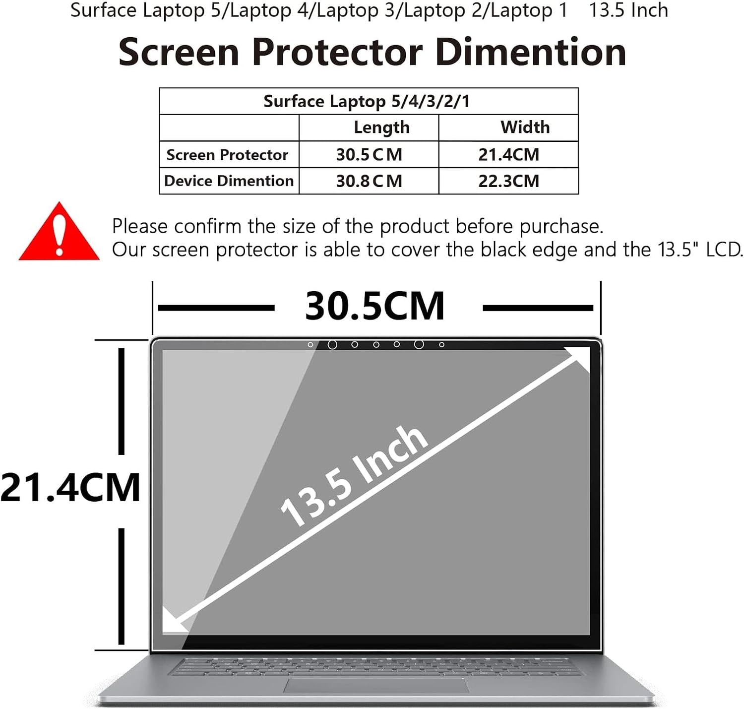 Microsoft Surface Laptop 5 Screen Protector 13.5 inch, Anti-Fingerprint Tempered