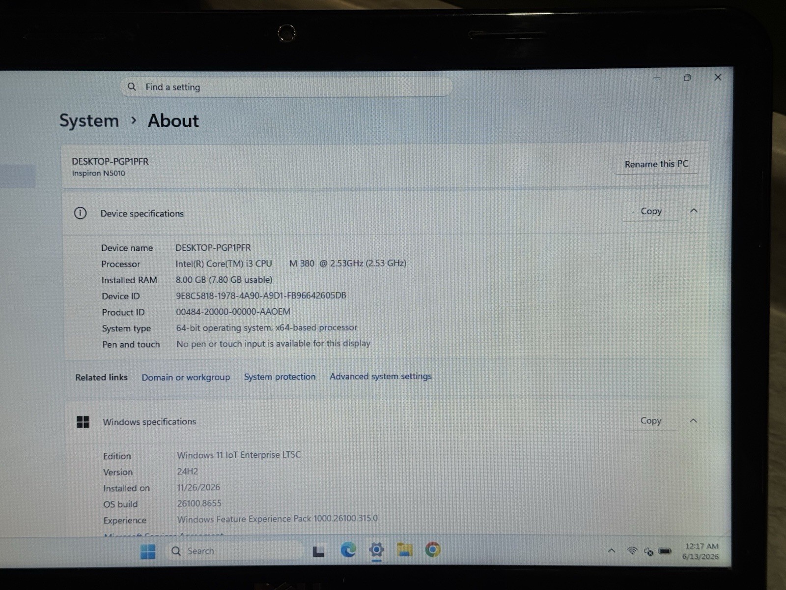 Dell Inspiron N5010 Laptop Intel Core i3-380M 2.53GHz 8gb RAM 500gb SSHD Win 11