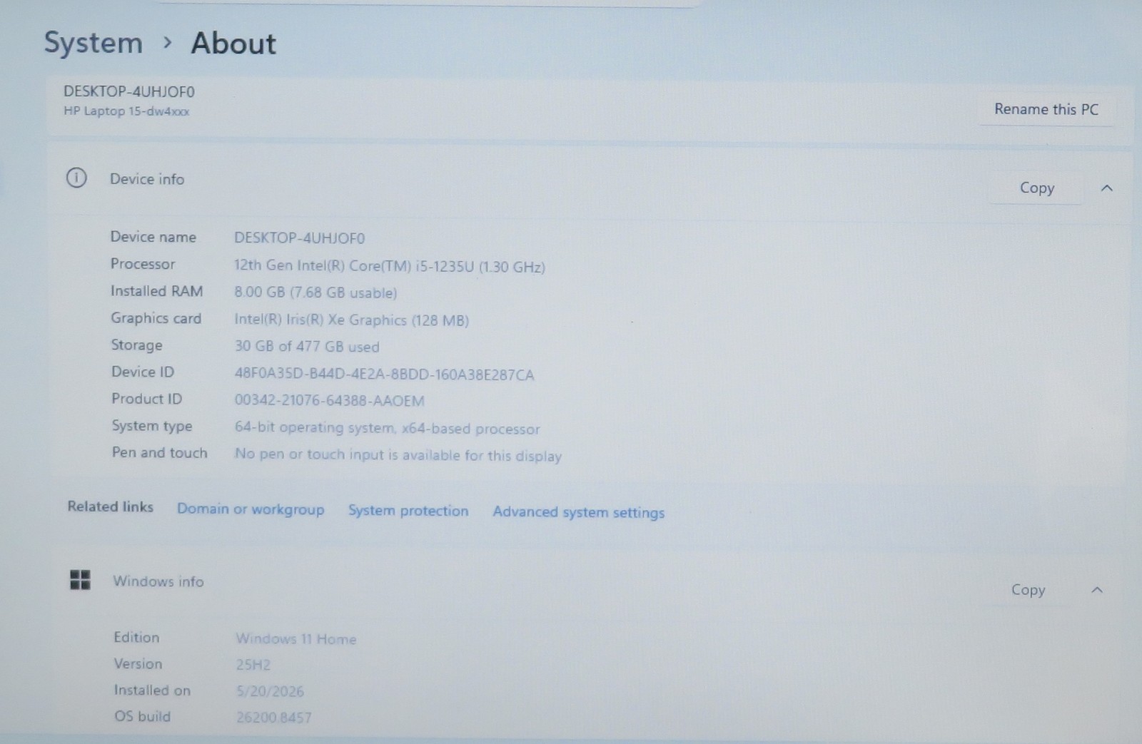 HP 15-dw4725od 15.6in Laptop i5 1235U 1.3GHz 8GB RAM 512GB SSD Windows 11 Home