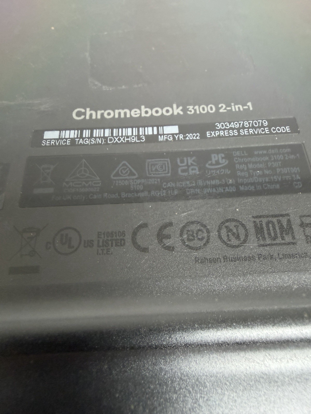 DELL CHROMEBOOK 3100 2 In 1 DXXH9L3 4GB RAM,16GB,CHROME OS NO CHARGER S28